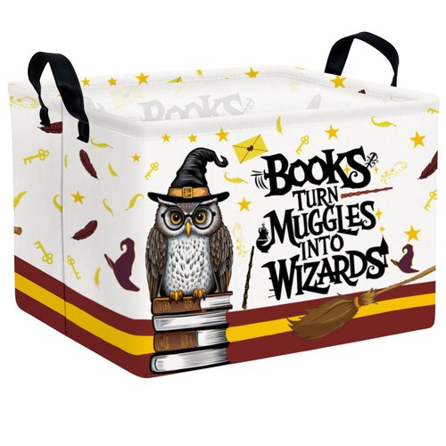 ASKETAM Kid Rectangle Magic Decor Basket Nursery Baby Gift Basket Feather Hat Book Broomstick Toy Storage Bin (Wand Owl)