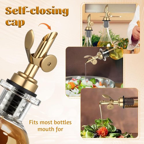 2 PCS Weighted Stainless Steel Bottle Pourers, Olive Oil Dispenser Spout, Self Closing Liquor Pour Spout, Weighted Pourer for Liquor Bottles, Oil Bottles, Vinegar, Syrup and Alcohol, Gold
