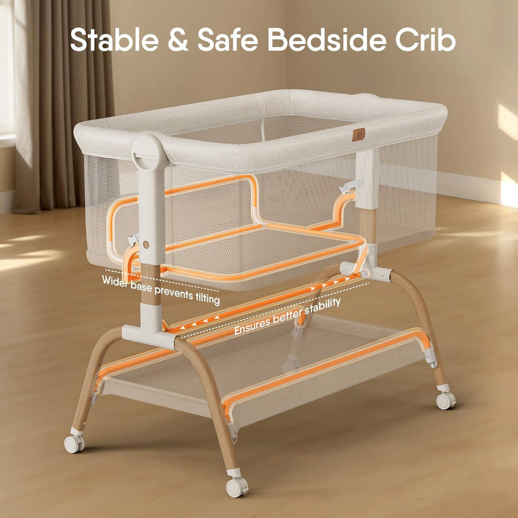 Skiennix Baby Bassinet - 3-in-1 Bedside Sleeper with Mattress & Breathable Sheet | Adjustable Height, Full-Mesh Sides