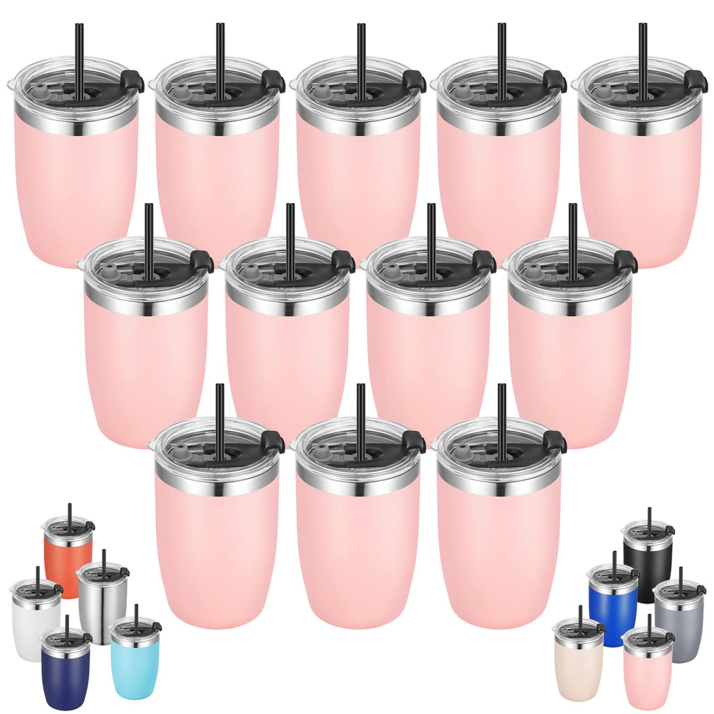 VEGOND Stainless Steel 12 oz Tumblers bulk Vacuum Insulated Double Wall Travel Tumbler with Lid and Straw Reusable Tumbler,Pink 12 pack