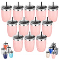 VEGOND Stainless Steel 12 oz Tumblers bulk Vacuum Insulated Double Wall Travel Tumbler with Lid and Straw Reusable Tumbler,Pink 12 pack