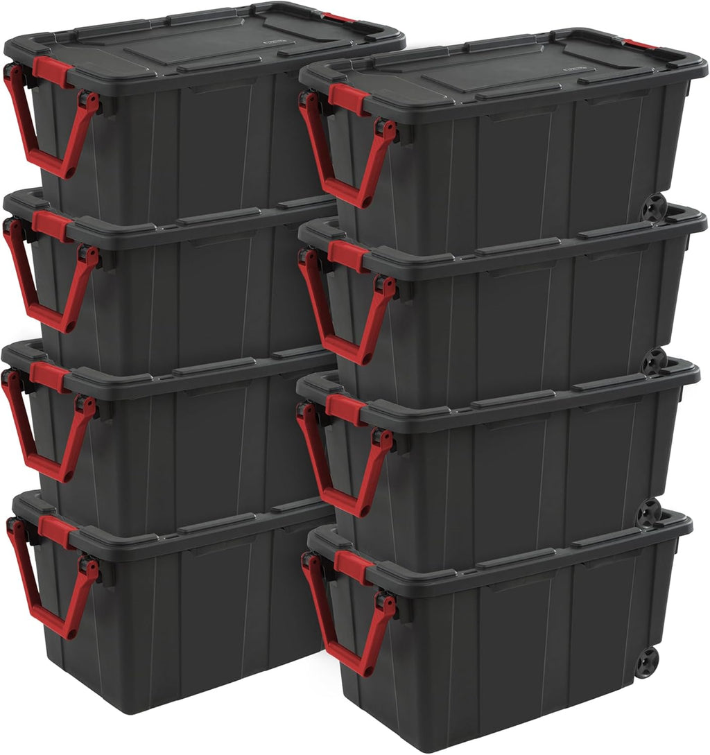 Sterilite Wheeled Tote - Durable 40 Gallon Storage Container - Black Color for Easy Organization