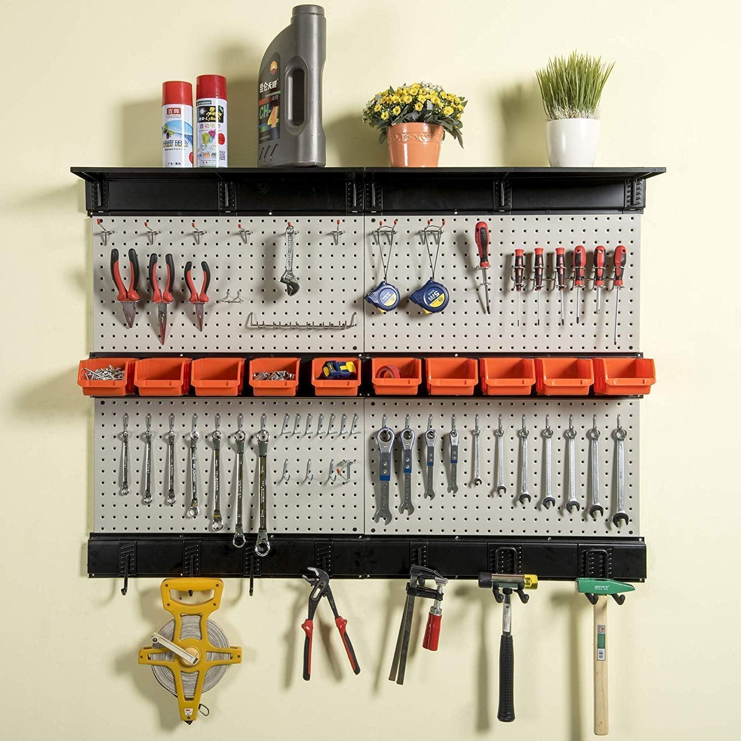 Ultrawall Pegboard Wall Organizer - 48 X 36 Inch Garage Storage Solution with 72 Hooks & Bins