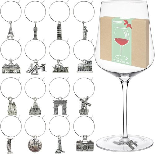 16pcs Wine Glass Charms,Wine Charms for Stem Glasses,Wine Glass Markers Tags,Wine Tasting Party Gifts Favors Decorations Supplies