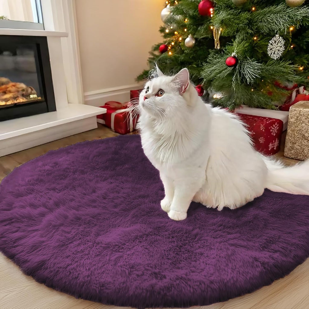 OLANLY Round Dark Purple Area Rug - Soft, Fluffy, Machine Washable 3 ft Carpet for Bedroom & Living Room
