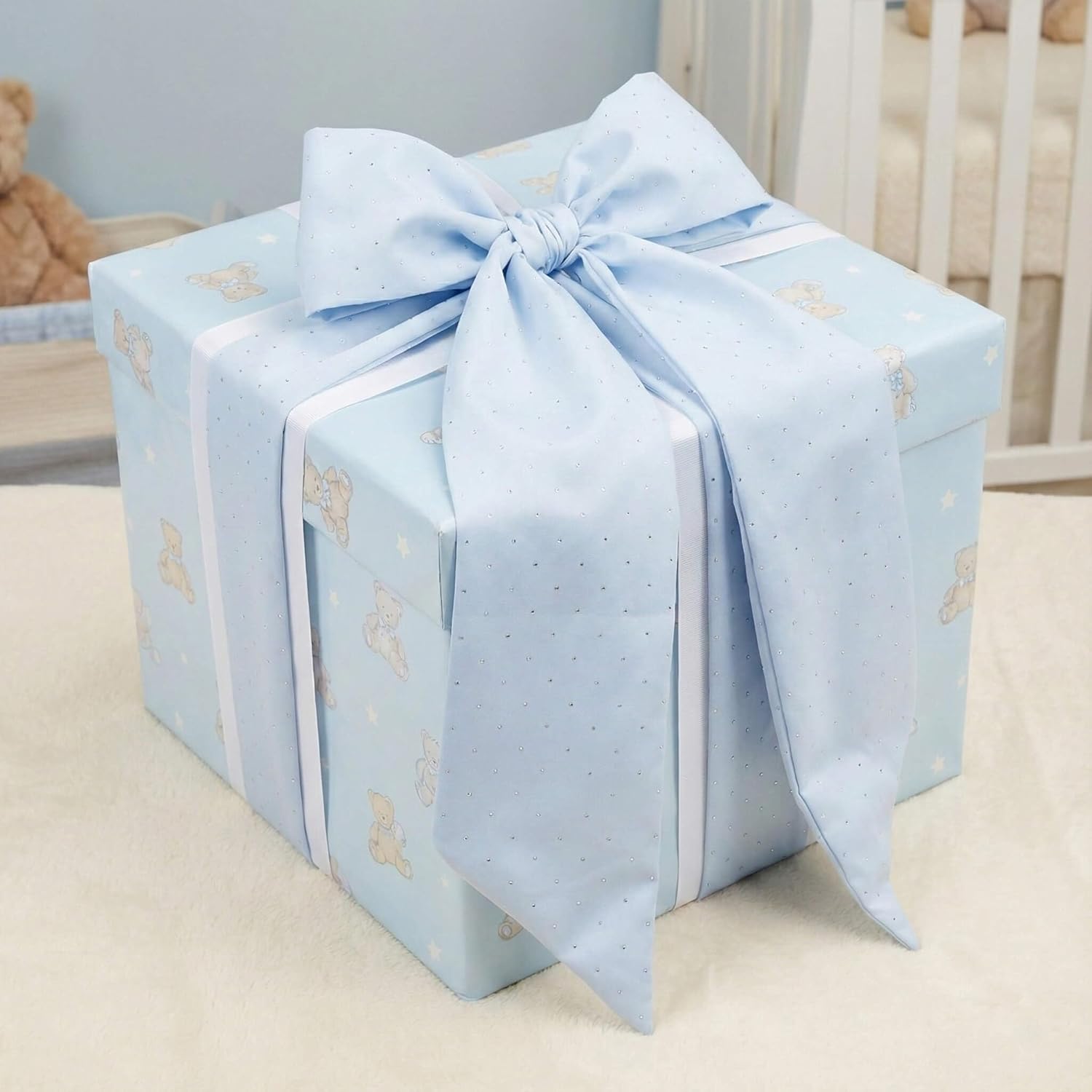YKW Baby Blue Rhinestone Wreath Sash - 54x5 Inch Sparkle Ribbon for Christmas & Wedding Decor