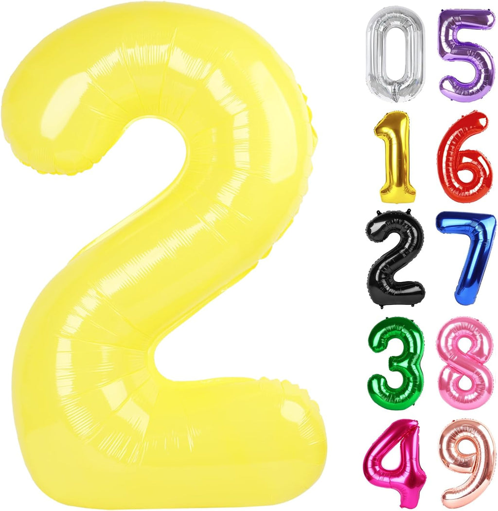 Yellow Number 2 Balloon - 40 Inch 2nd Birthday Decoration for Kids | Sparkling Party Decor