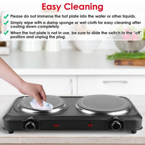 TeqHome Countertop Infrared Double Burner, 2000W Electric Hot Plate with 7.5" Ceramic Glass Cooktop, Stepless Temperature Adjustable & Heat-up In Seconds for Home Dorm, Compatible with All Cookware