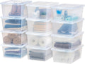 IRIS USA Storage Bins - 12-Pack Clear Stackable Containers with Lids for Organizing Shoes & Classroom - 17 Quart