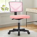 NEWBULIG Home Office Desk Chair, Armless Ergonomic Swivel Computer Chair with Wheels, Adjustable Height and Low-Back Mesh, Rolling Chair with Lumbar Support and Soft Seat for Small Spaces, Pink