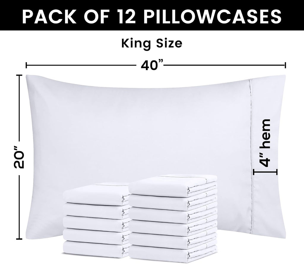 Utopia Bedding King Pillow Cases - 12 Pack Soft Brushed Microfiber - Fade Resistant 20 X 40 Inches | White