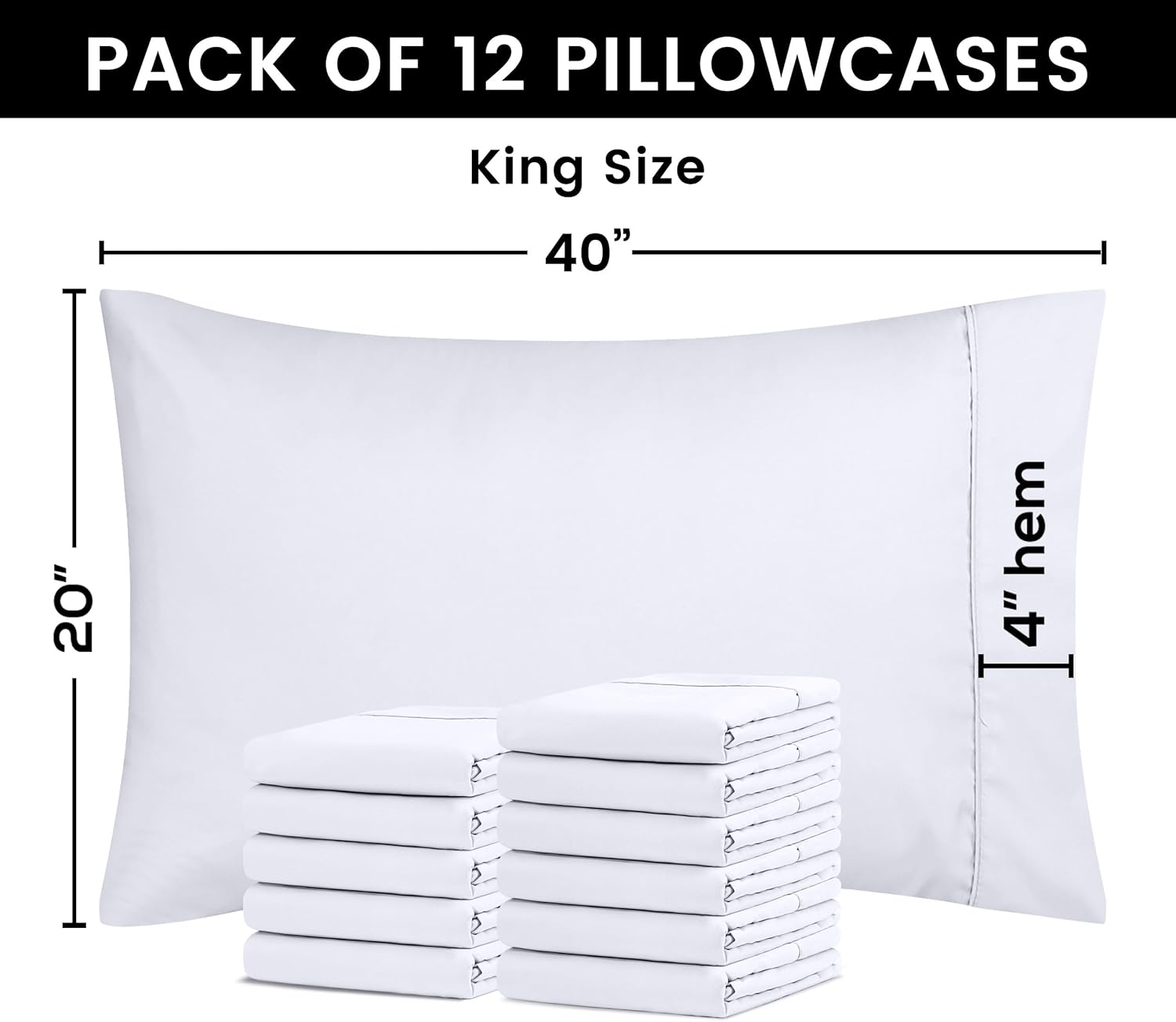 Utopia Bedding King Pillow Cases - 12 Pack Soft Brushed Microfiber - Fade Resistant 20 X 40 Inches | White