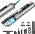 Mr.ego Handheld Car Vacuum - Portable 4-in-1 Mini Vacuum with 18500Pa Suction | Silver with Green LED Light