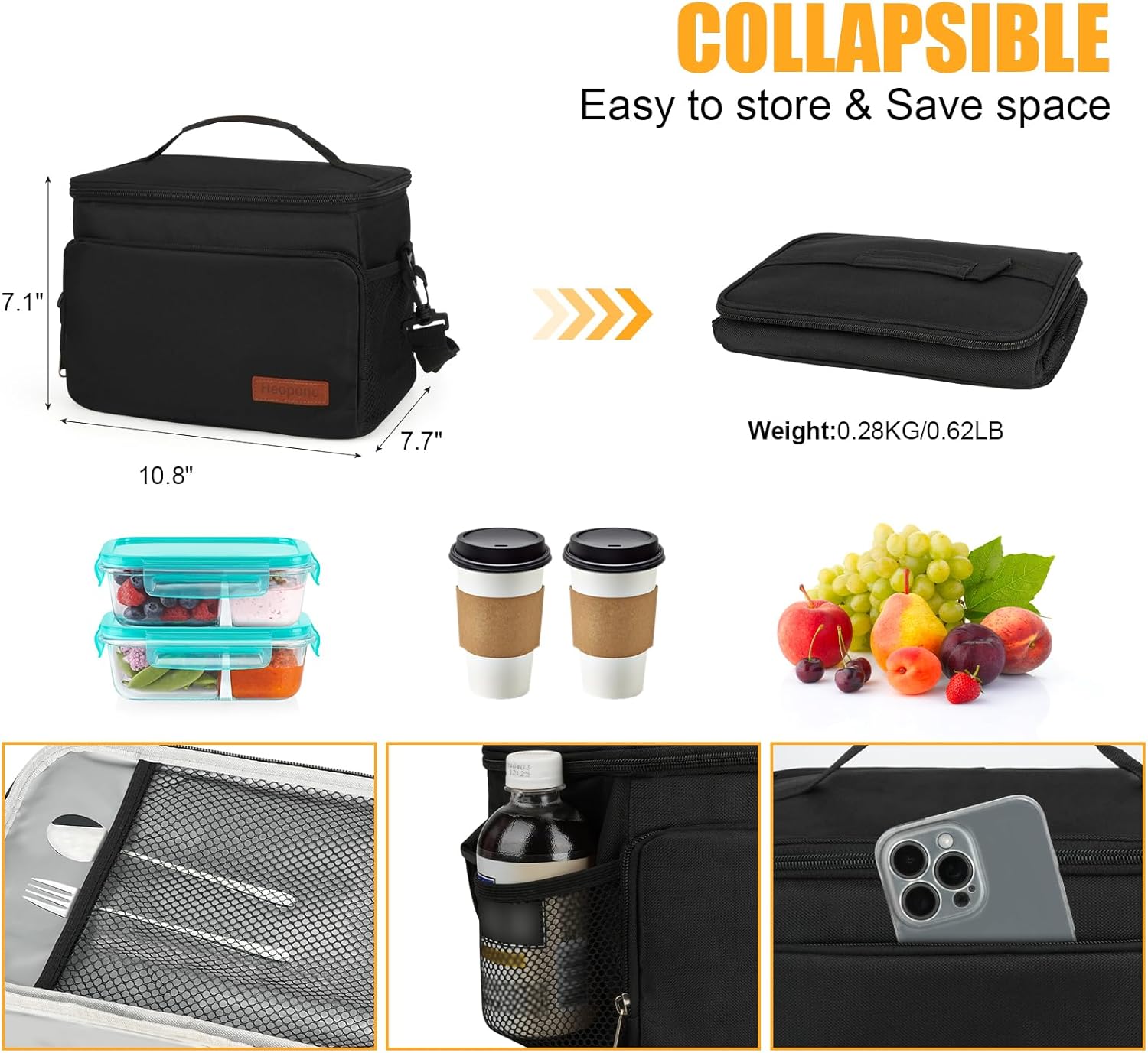 Skiennix Insulated Lunch Box - Leakproof Cooler Bag with Multi Pockets & Adjustable Strap | Perfect for Work, Beach & Picnic