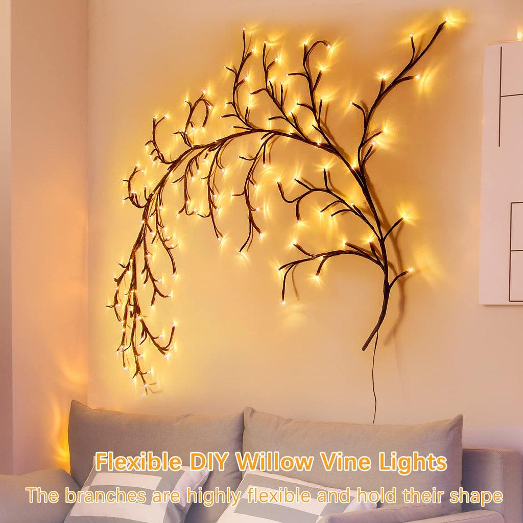 THKFUL Enchanted Willow Vine Lights with Remote, 8FT Willow Vine Tree Branch Lights Christmas Artificial Plants Tree Branches Light,144 LEDs Lighted Twig Vine Plug in for Room Home Outdoor(1PCS)