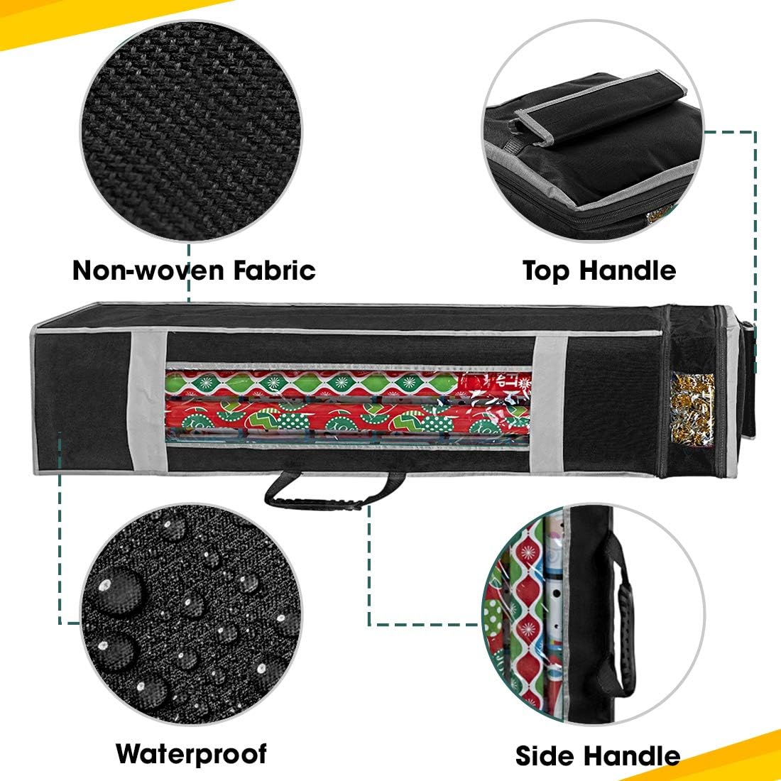ProPik Holiday Wrapping Paper Storage Organizer Bag - Heavy Duty with Clear Window, 47" x 10" x 10", Black