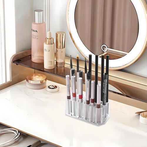 Wiojtry Acrylic Lip Liner Organizer & Eyeliner Organizer, 24 Standard Cosmetic Pencil Makeup Brush Makeup Display Case Refillable Container