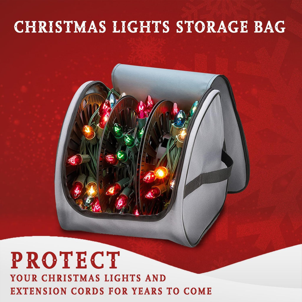 Premium Christmas Light Storage Bag - Heavy-Duty 600D Tear-Proof Material | Stores Up to 375 Ft of Mini Lights - Grey with PVC Lining