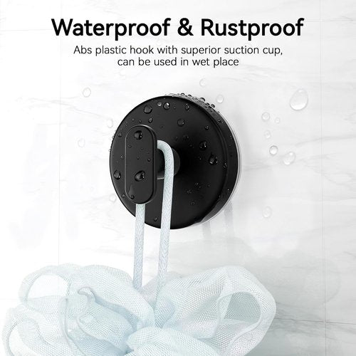 Loofah Towel Hooks by [Brand Name] - Removable Suction Cup Hooks for Bathroom & Kitchen | Black 2 Pack