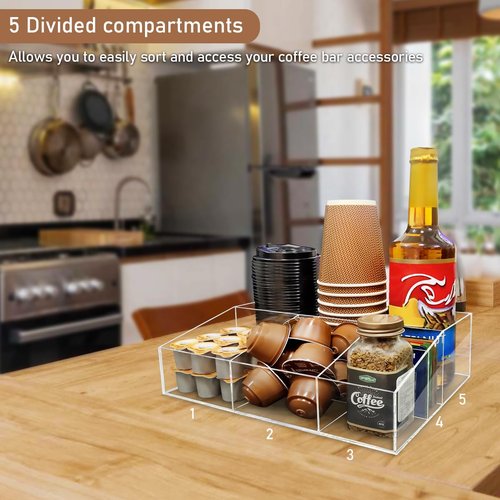 KAIDELI Acrylic Coffee Bar Station Organizer for Countertop, Office, Home Coffee K Cup Holder Holds Paper Cups, Condiments, Syrups, Creamer, Multi-Purpose Accessories Organizer