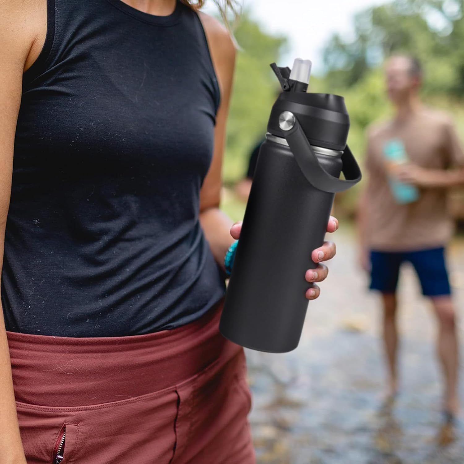 Skiennix 18oz Insulated Stainless Steel Water Bottle - Wide Mouth, Double Wall, Leak Proof, Black