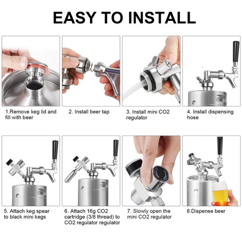 Ferroday Mini Keg Growler Tap System, 128Oz Mini Beer Growler, Stainless Steel Home Draft Beer Dispenser With Faucet&Co2 Regulator, Portable Beer Tap System Keep Beer Fresh And Carbonation
