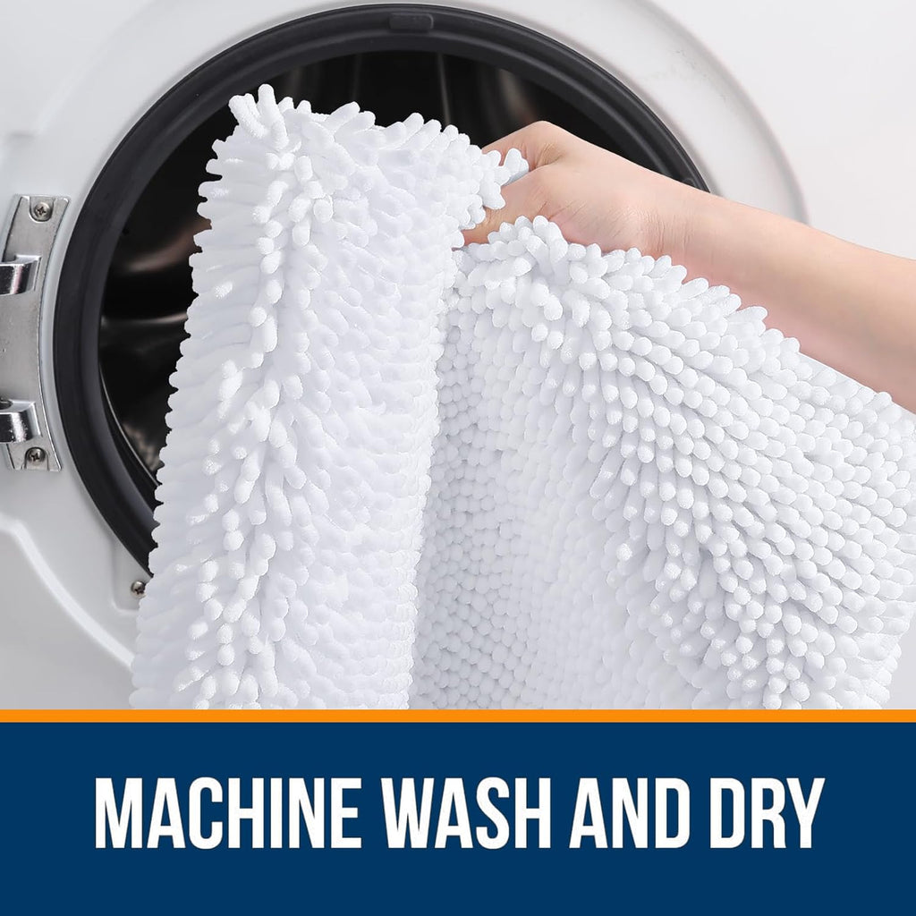 OLANLY Bathroom Rugs - Extra Soft Chenille Bath Mats with Rubber Backing | Quick Dry & Machine Washable, 36x24, White