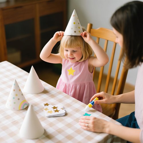 WEOXPR 20 Pieces White Paper Party Hats for Kids Birthday, Decorative Bulk Cone Crafts for Adults Art DIY, Halloween Supplies