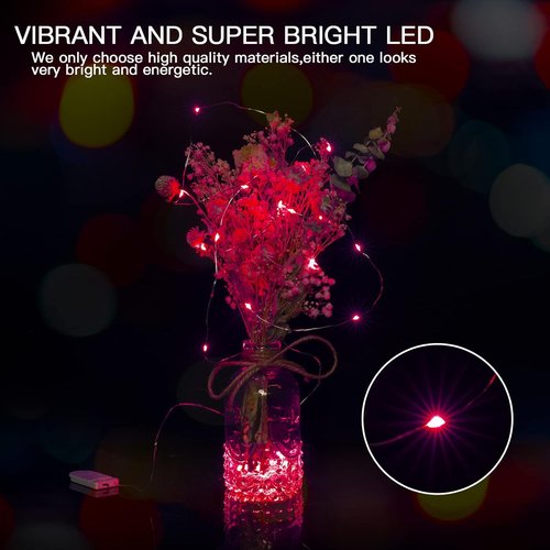 Brightown LED Fairy Lights - Waterproof Red 12 Pack | 7 Feet, 20 LEDs, Battery Operated, Flexible Wire