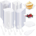 800 PCS Mini Appetizer Plates, Includes 400 Assorted Mini Dessert Plates in 4 Shapes, 200 Spoons, 200 Forks, Elegant Tasting Dishes for Party, Buffet, Wedding