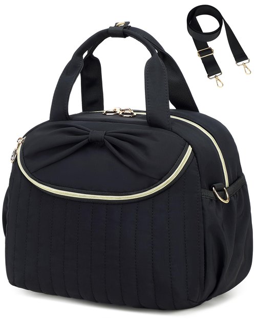 Bluboon Lunch Box for Women，Large Insulated Lunch Bag with Shoulder Strap，Adult Lunch Tote Teacher Nurse, Bow Lunch Cooler Gifts for Work Picnic Travel, Black (Black)