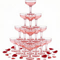 Zopeal 30 Pcs Plastic Champagne Tower Glasses - 5 oz Disposable Coupe Cocktail Cups for Graduation, Summer Pool Parties, Weddings, and Birthday Celebrations(Pink,Transparent)