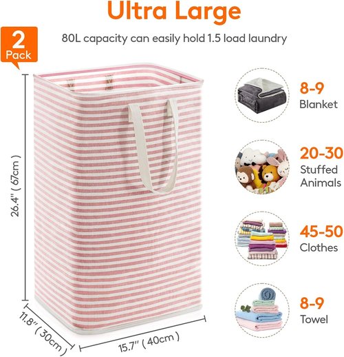 Lifewit Laundry Basket - 80L Collapsible Hamper with Reinforced Handles | Waterproof Design, Pink
