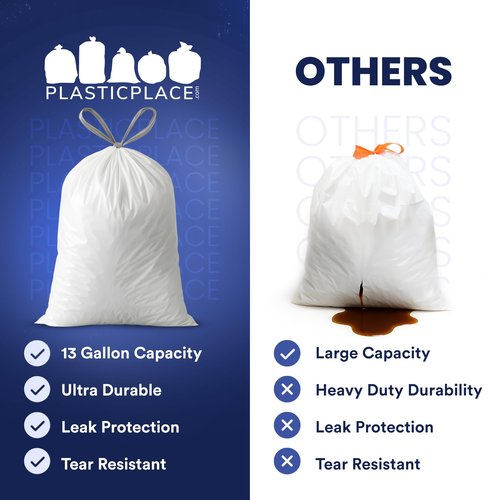 Plasticplace 13 Gallon White Drawstring Trash Bags │ 1.2 Mil │ Lavender and Soft Vanilla Scented Garbage Can Liners │ 24" x 31" (50 Count)