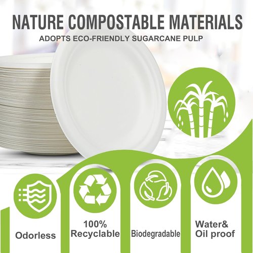 Heavy Duty Biodegradable Paper Plates | Skiennix 6-Inch White Disposable Plates - 100 Count, Compostable & Leak-Proof