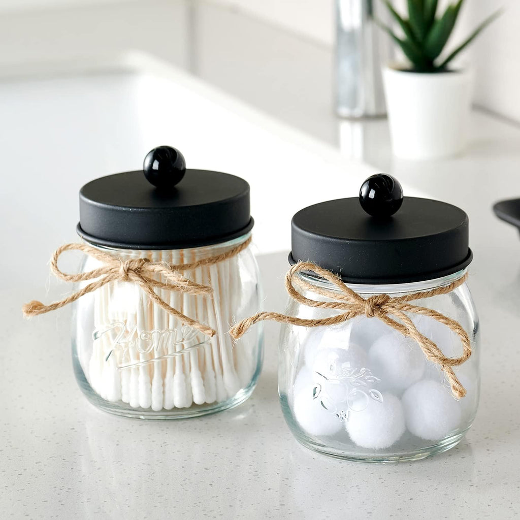 SheeChung Qtip Holders - Stylish Black Bathroom Decor for Cotton Swabs & Balls | 2 Pack