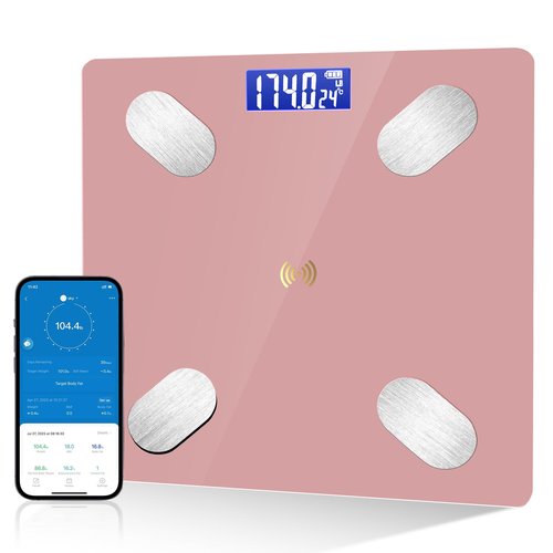 Digital Simple Bathroom Scale, Home Practical Body Fat Scale with Led Display, Body Composition Analyzer with Smartphone Application (Pink)