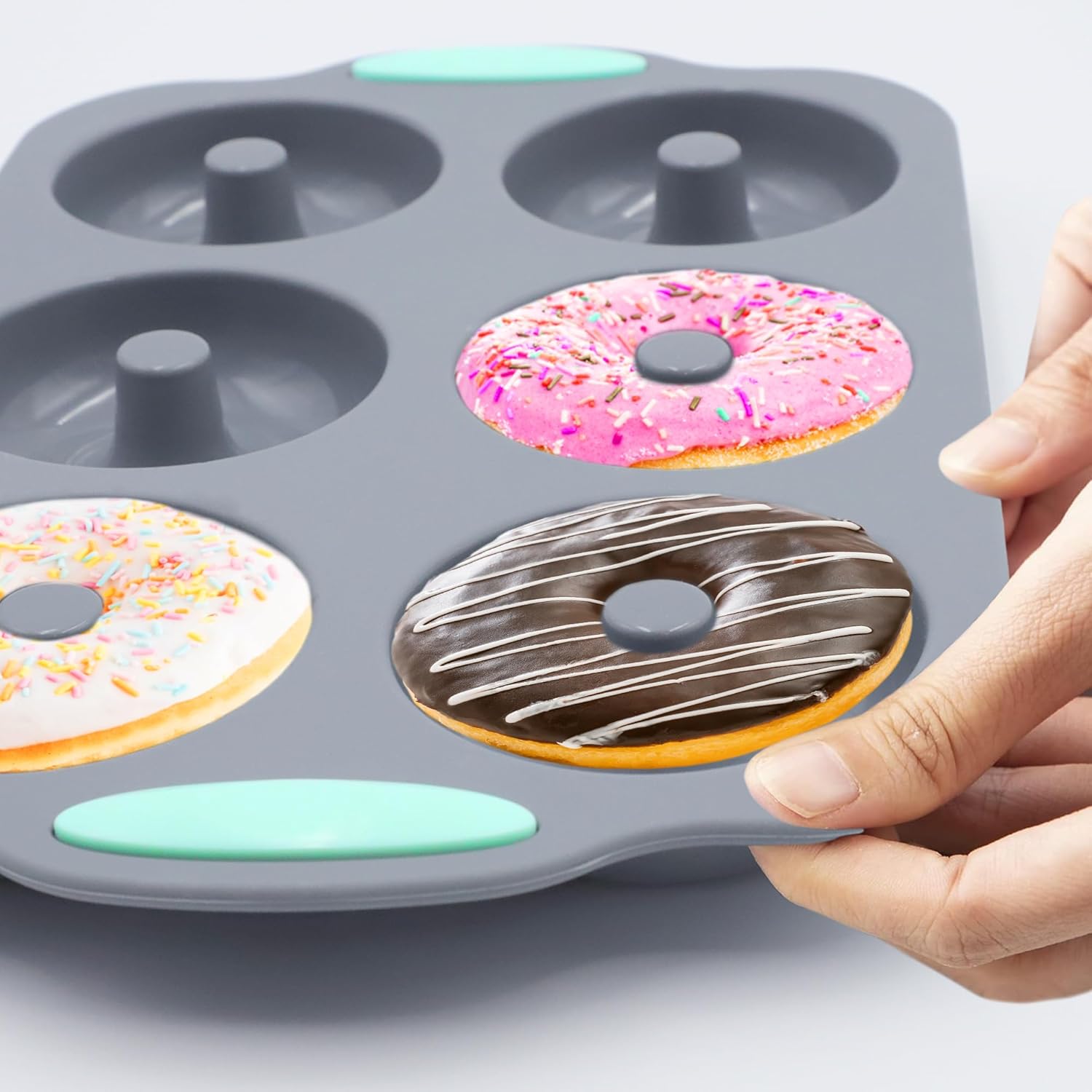 Tongjude Silicone Donut Pans - 8-Piece Nonstick Baking Set | Heat Resistant & Dishwasher Safe, Grey