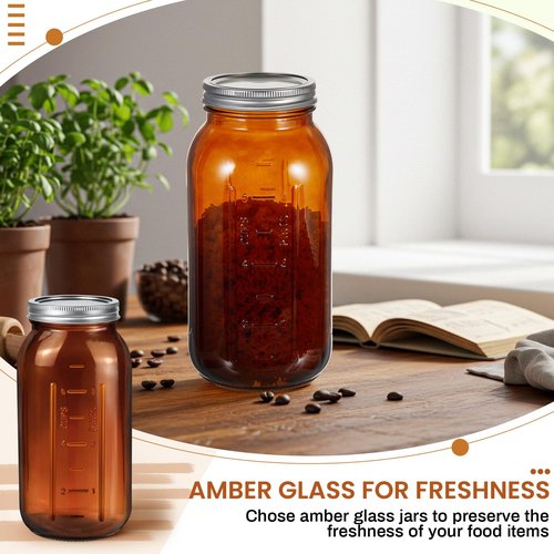 Norme 3 Pcs 64 oz Glass Mason Jars Glass Mason Jars Canning Container Set Embossed Half Gallon Fermenting Container with Airtight Lids for Canning Freezing Preserving Beverages Decor (Amber)