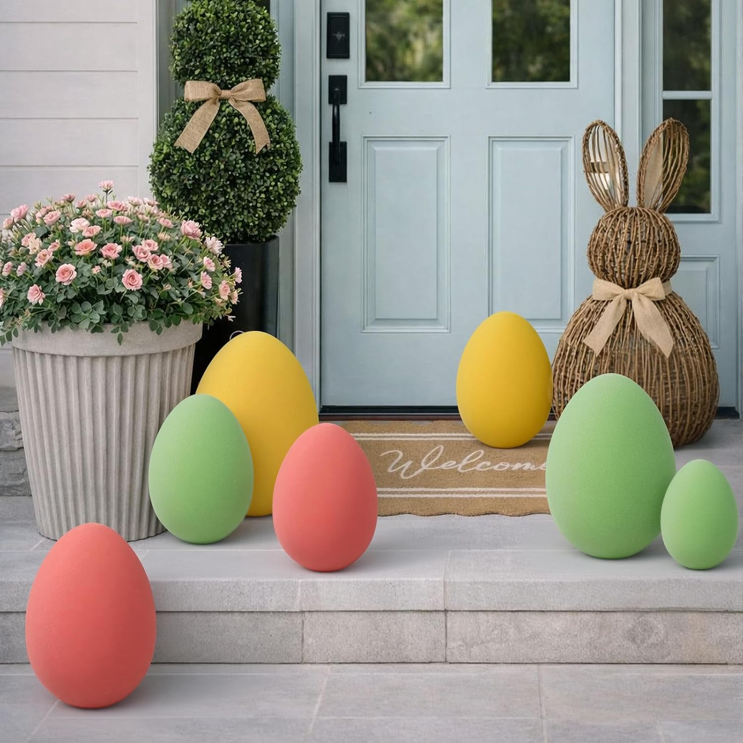 Zesua Flocked Easter Eggs - Set of 3 Decorative Spring Eggs for Home Centerpieces | Pink Indoor Decor