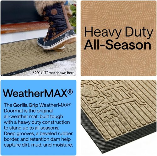 GORILLA GRIP Waterproof All-Season WeatherMAX Doormat - Natural Rubber, Stain & Fade Resistant, 29x17