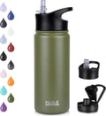 HASLE OUTFITTERS Insulated Water Bottle - 16 oz Double Wall Vacuum Stainless Steel, Leak Proof, Army Green