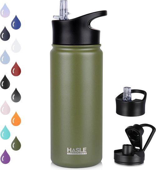 HASLE OUTFITTERS Insulated Water Bottle - 16 oz Double Wall Vacuum Stainless Steel, Leak Proof, Army Green