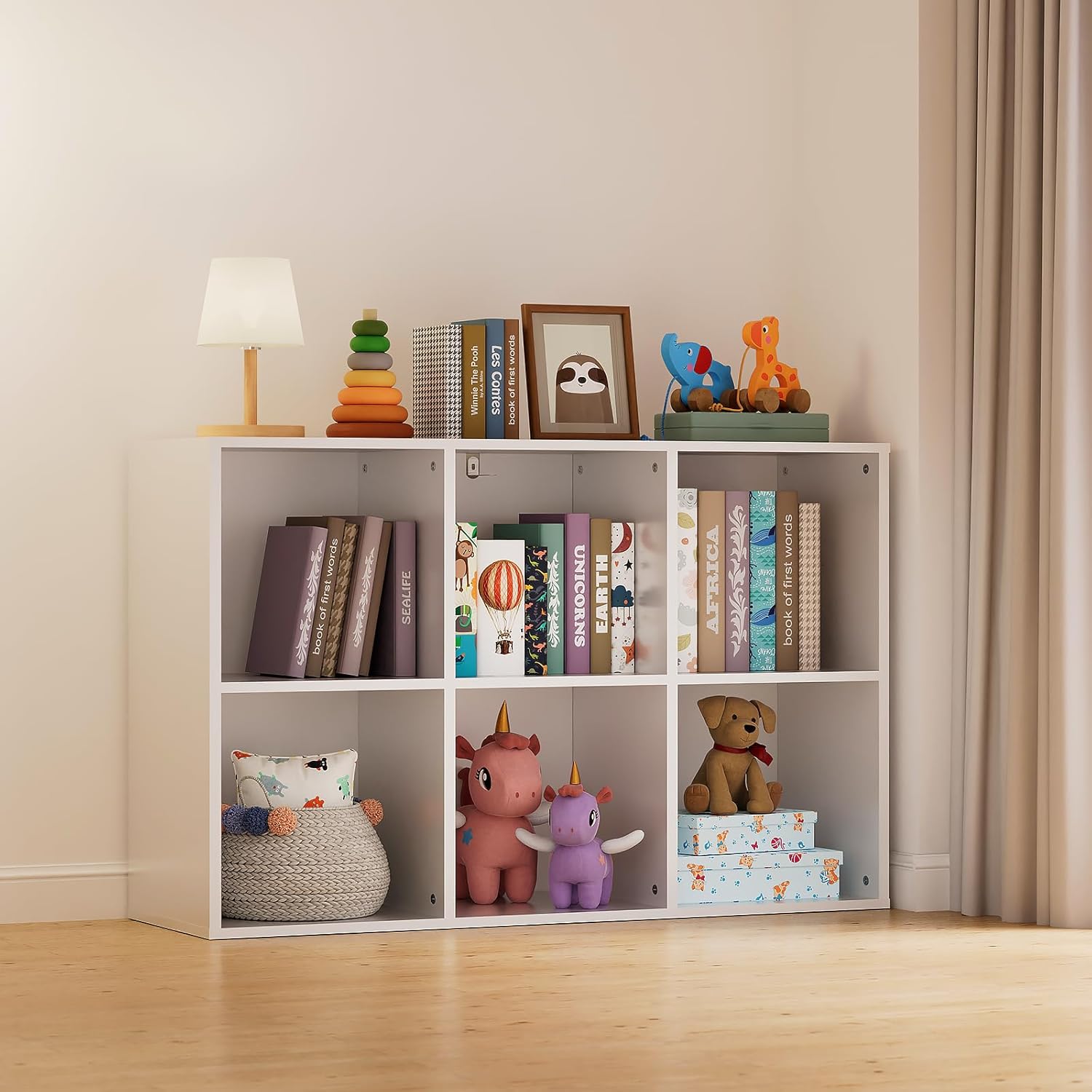6 Cube Storage Organizer by [Brand Name] - Kids Cubby Bookshelf with Closed Back Panel | White Toy Storage for Nursery & Classroom