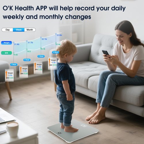 O'CARE Smart Scale for Body Weight and BMI Weighing,High Accuracy Digital Bathroom Scale with LED Large Display,Smart APP Sync Weight Scale 440lb (Silver)