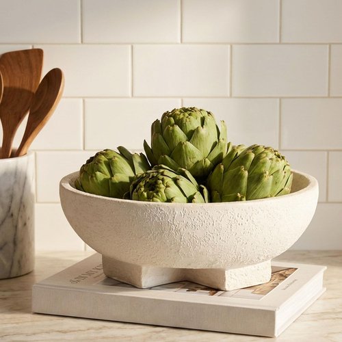 FESTGLOX Large Decorative Bowls, Beige White Decorative Fruit Bowl for Kitchen Counter, Resin Pedestal Entryway Key Bowls for Home Decor, Modern Coffee Table Bowl for Purse, Candy, Jewelry