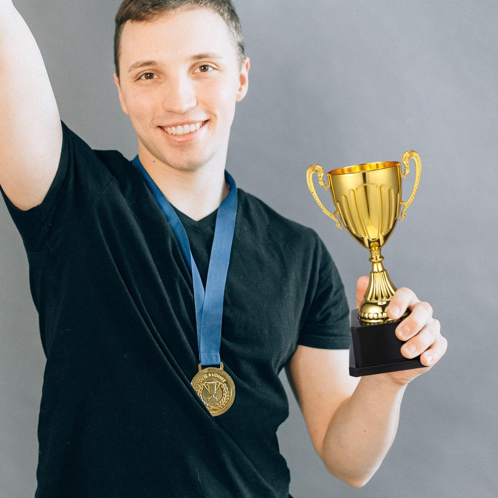 DOITOOL Gold Awards Trophy: Golden Trophies Awards Plastic Trophy Cup Rewards Winning Prize for Footabll Rewards Sports Tournaments, Birthday Party, Competitions
