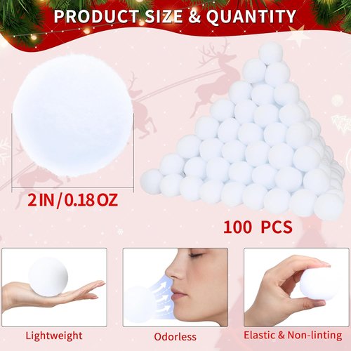 Homiar Snow Fake Balls - 100 PCS Soft Artificial Snow Toy Balls for Indoor & Outdoor Fun