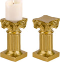 Skiennix Gold Candle Holders - Mini Roman Pillar Statues Set of 2 | Decorative Resin Centerpieces