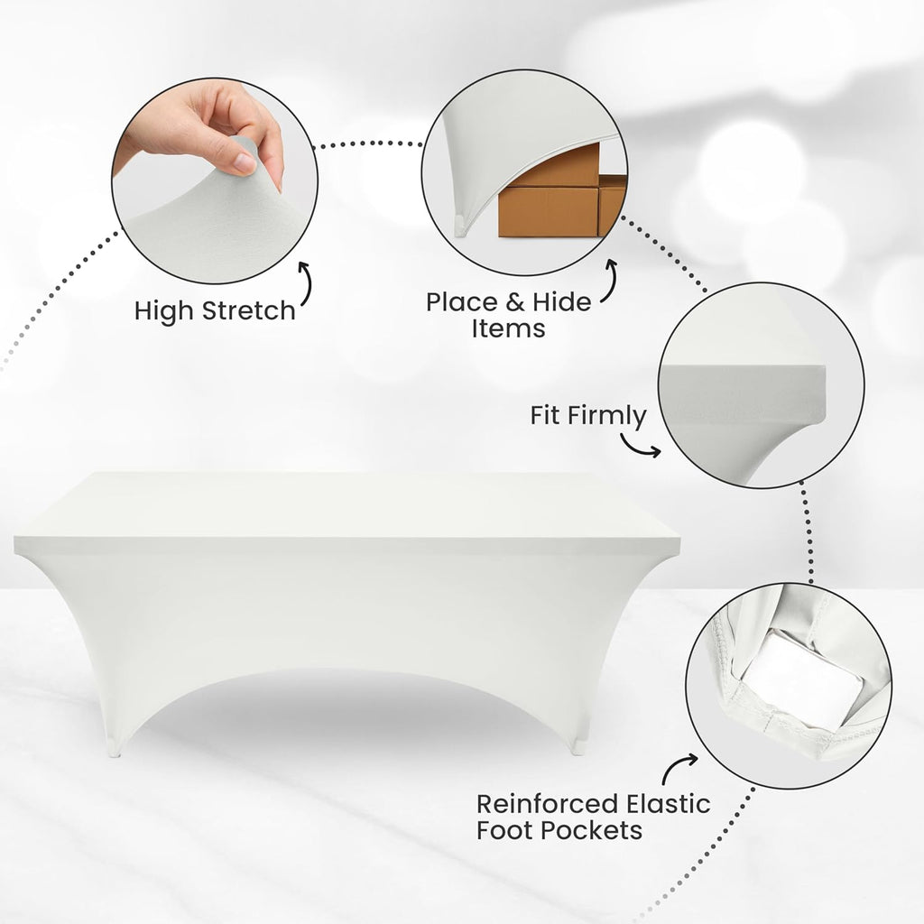 Utopia Kitchen 4FT Spandex Tablecloth - 200 GSM Stretch, Fitted, Washable | 2 Pack, White, Rectangle Cover for Events